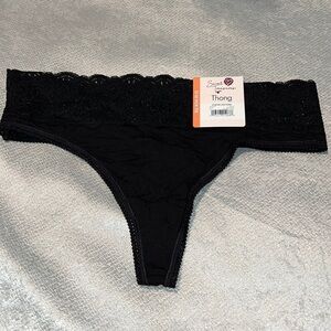 Secret Treasures Rayon Thong Lace Panties Black Size XS